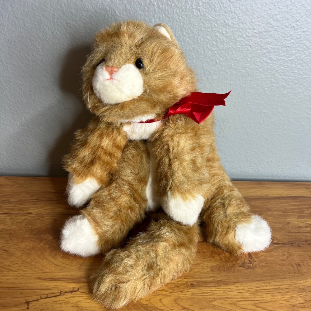 Ty Vintage 1987 Plush Al‎ E Kat Orange Tabby Red Ribbon 20 Inch Rare HTF